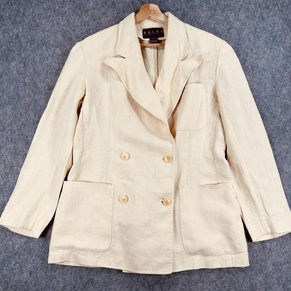 RALPH Ralph Lauren Blazer Womens 10 Yellow 100% Linen Double Breasted Jacket